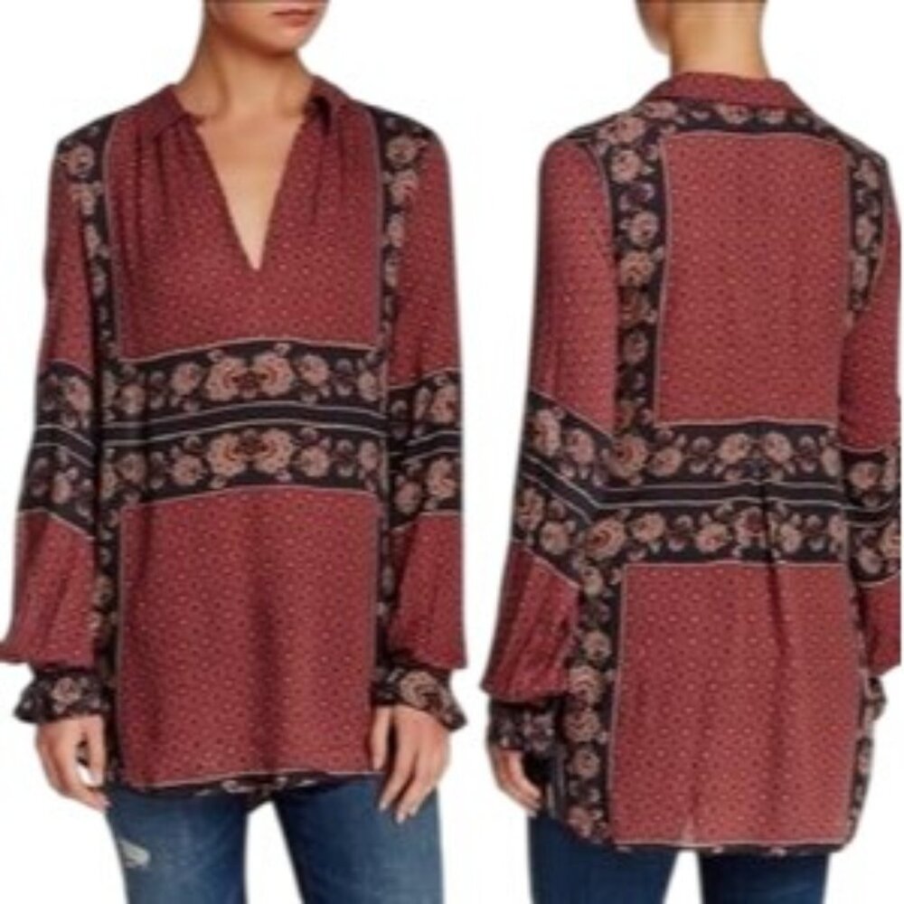 Free People Changing Times Red Boho Tunic